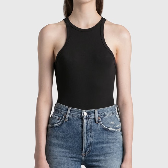 AGOLDE WOMEN'S RIANNE HIGH-NECK RACERBACK BODYSUIT Black Small - Picture 2 of 12